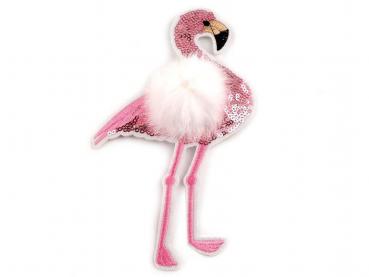 Aufbügler Flamingo mit Fell Weiß